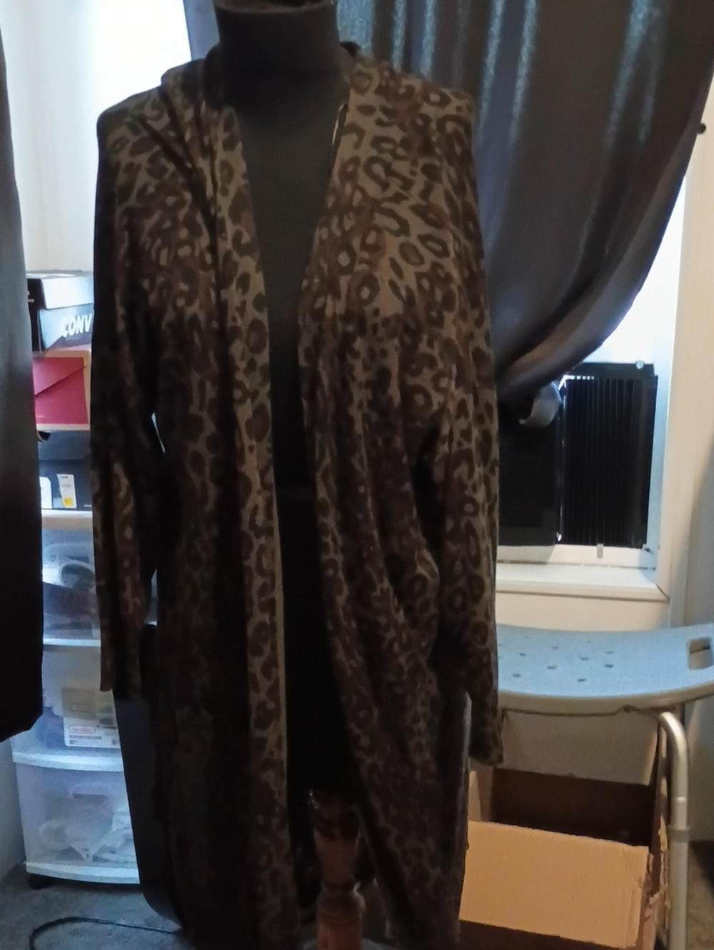 Terra & Sky Leopard-Print Open Front Cardigan - Brown/Black